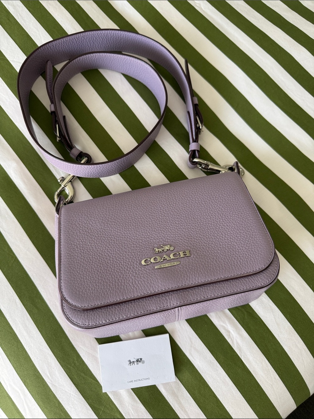 COACH Lilac Pebbled Genuine Leather Crossbody with Silver Hardware